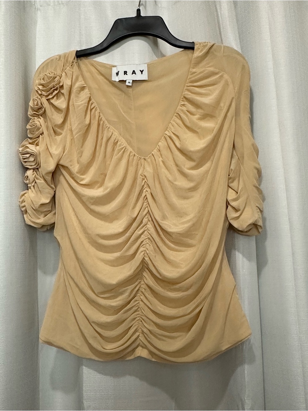 VRAYL Beige Ruched V-Neck Women's Top